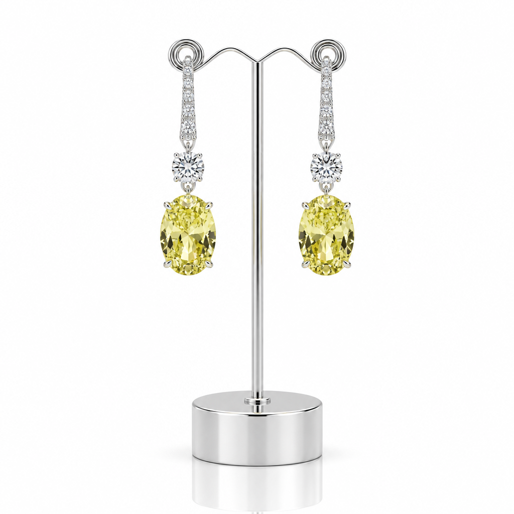 Yellow Sapphire 4.0ct Oval Cut Diamond Option Drop Earrings-Black Diamonds New York