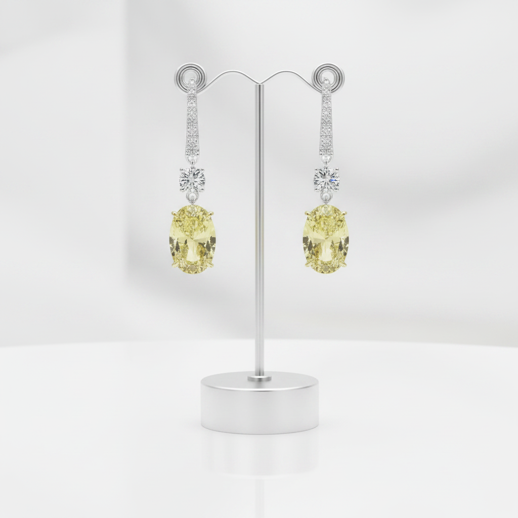 Yellow Sapphire 4.0ct Oval Cut Diamond Option Drop Earrings-Black Diamonds New York