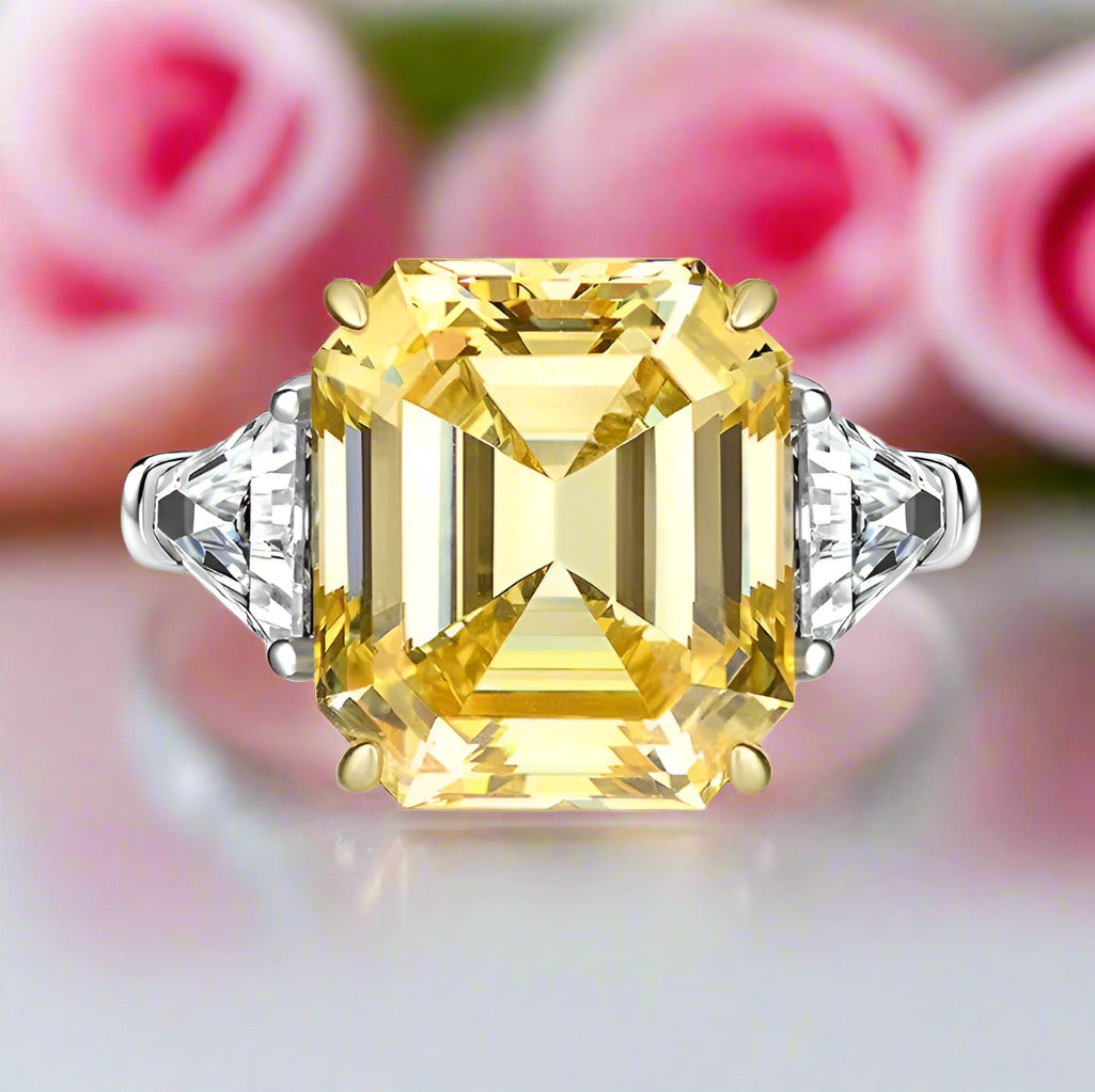 Yellow Sapphire Asscher Cut Three Stone Engagement Ring-Black Diamonds New York