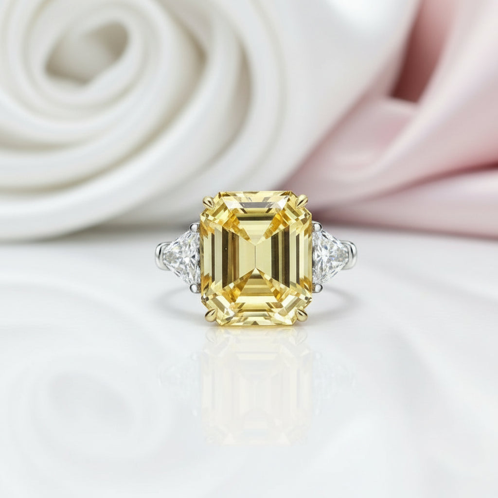 Yellow Sapphire Asscher Cut Three Stone Engagement Ring-Black Diamonds New York