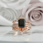 You Are Worth It- Black Emerald Cut Diamond Gothic Promise Ring Set-Black Diamonds New York