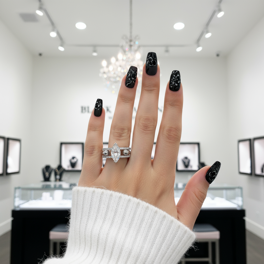 You & Me Rings- 14K Rose Gold Gothic Wedding Rings-Black Diamonds New York