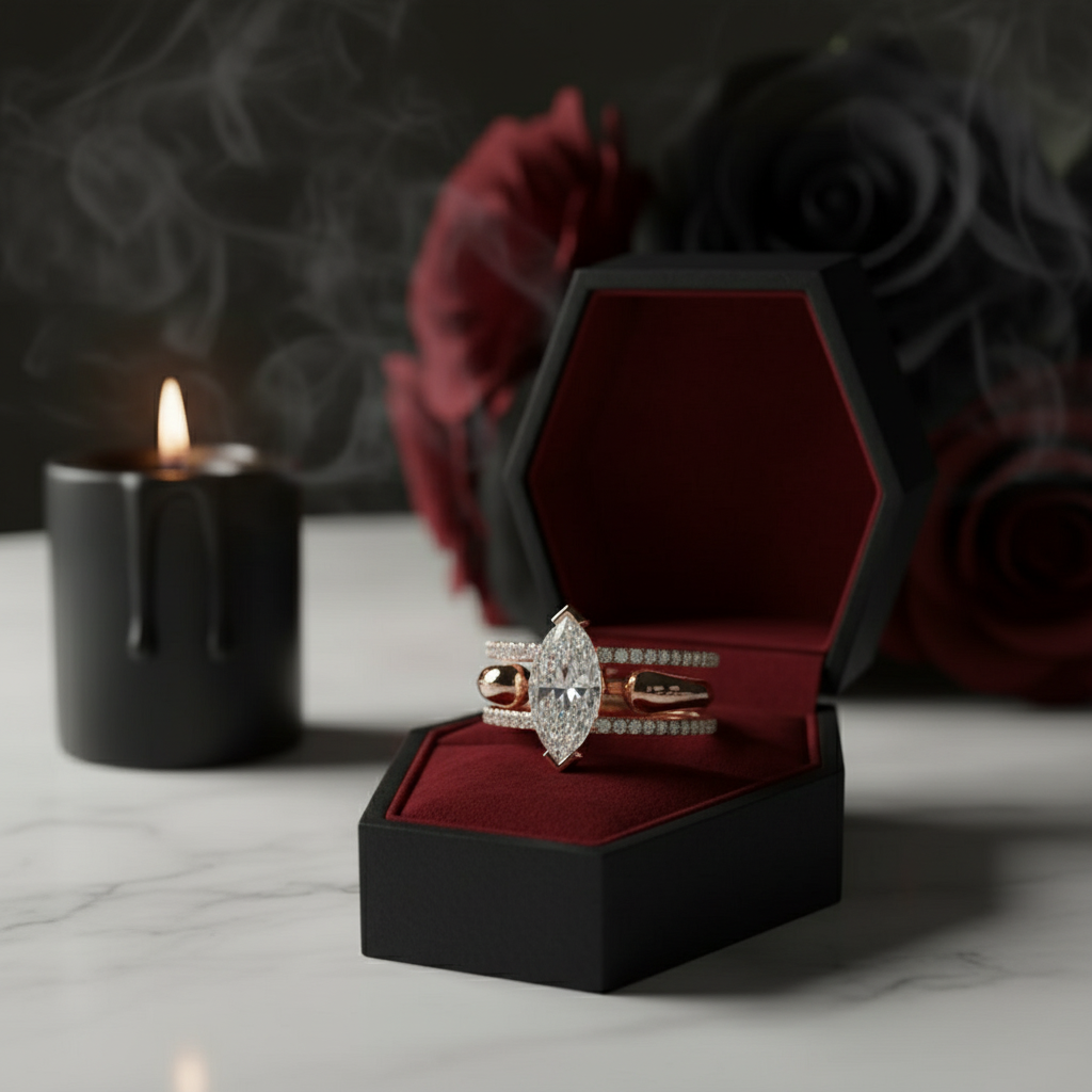 You & Me Rings- 14K Rose Gold Gothic Wedding Rings-Black Diamonds New York