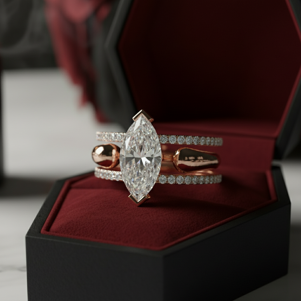 You & Me Rings- 14K Rose Gold Gothic Wedding Rings-Black Diamonds New York