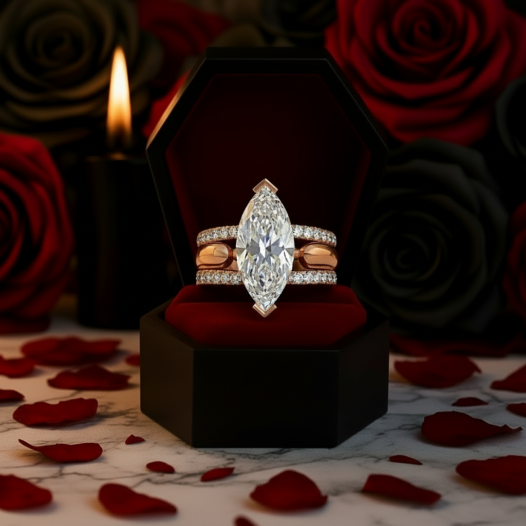 You & Me Rings- 14K Rose Gold Gothic Wedding Rings-Black Diamonds New York