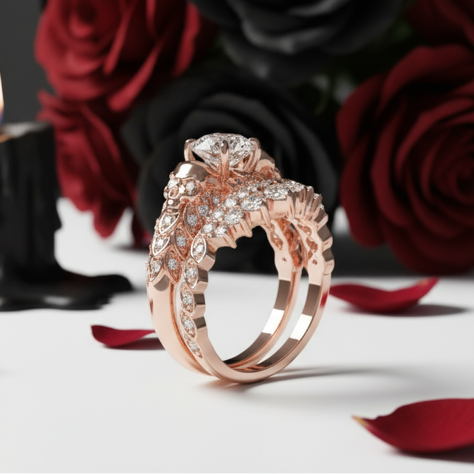 You're My Forever- 1.25 Carat Round Cut Diamond Skulls Promise Ring Set-Black Diamonds New York