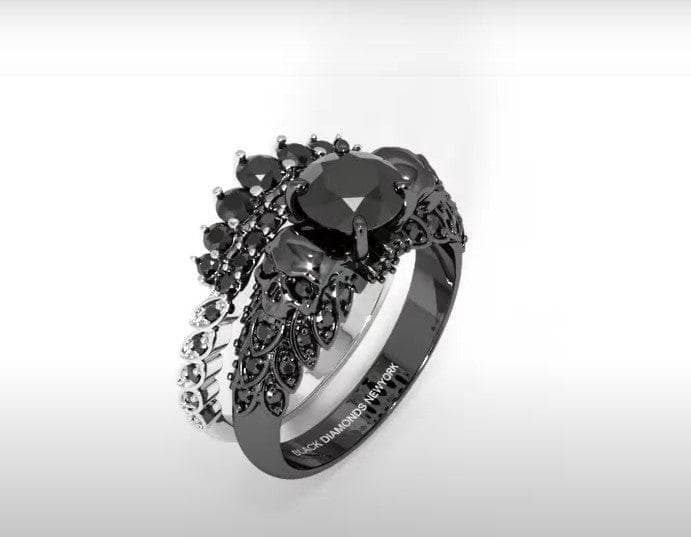 You're My Forever- 1.25 Carat Round Cut Moissanite Skulls Promise Ring Set - Black Diamonds New York