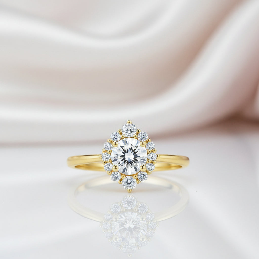 0.8 Ct Round Cut Diamond Halo Engagement Ring-Black Diamonds New York