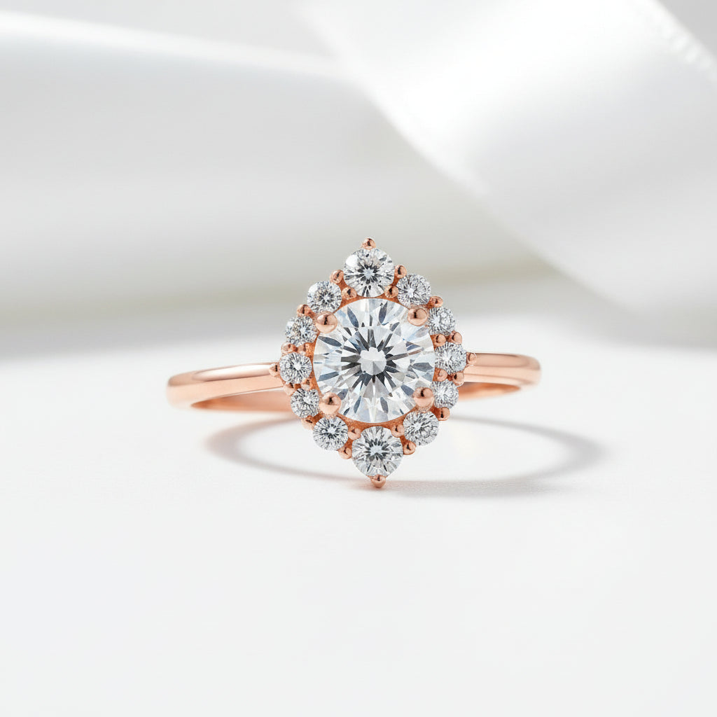 0.8 Ct Round Cut Diamond Halo Engagement Ring-Black Diamonds New York