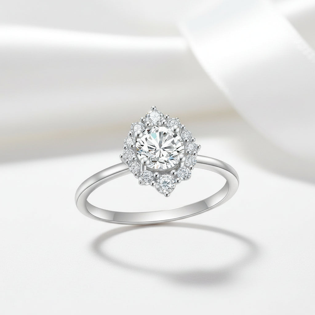 0.8 Ct Round Cut Diamond Halo Engagement Ring-Black Diamonds New York