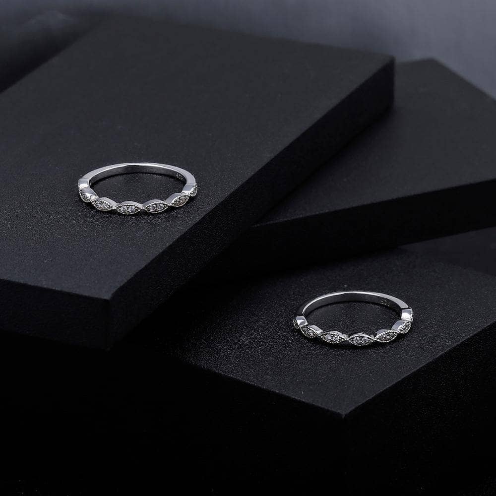 0.08Ct EF 1.2mm Half Eternity Art Deco Moissanite Ring - Black Diamonds New York