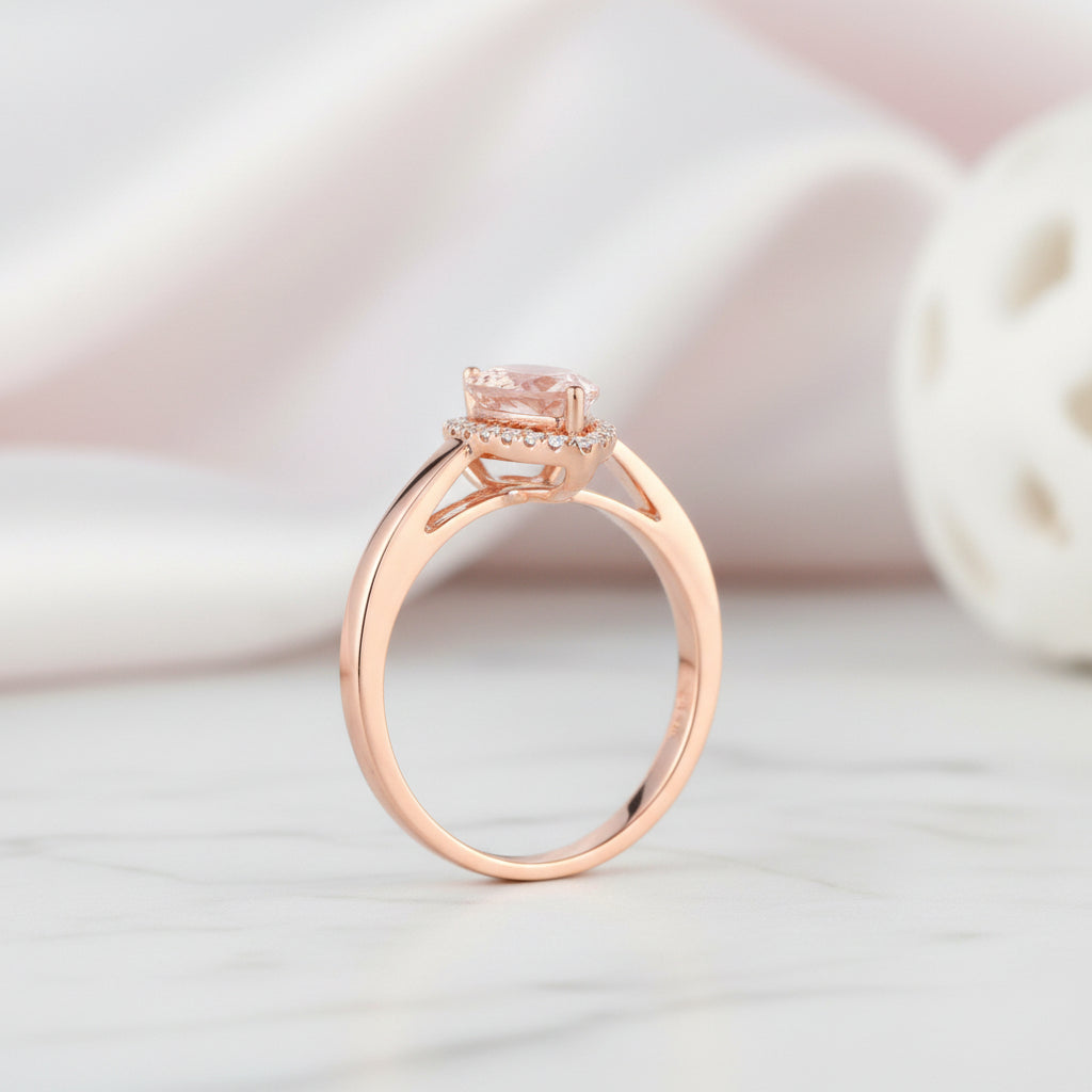 0.11 CT Diamond Option 14k Rose Gold Peach Morganite Ring-Black Diamonds New York