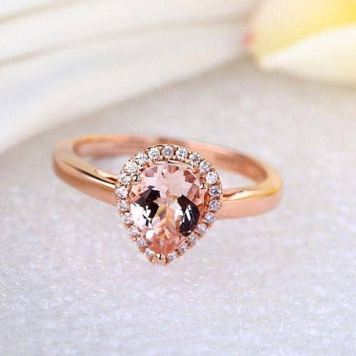 0.11 CT Natural Diamond 14K Rose Gold Peach Morganite Ring - Black Diamonds New York