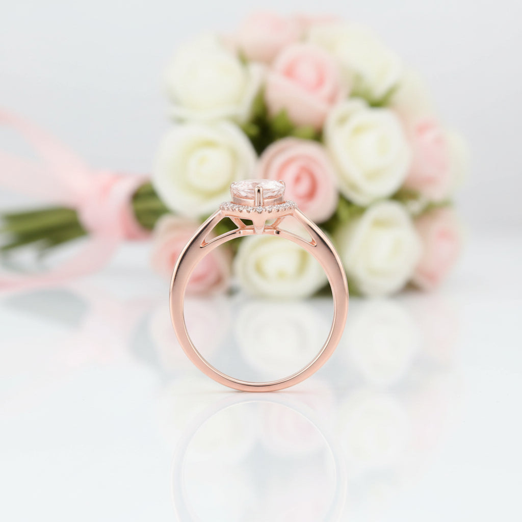 0.11 CT Diamond Option 14k Rose Gold Peach Morganite Ring-Black Diamonds New York