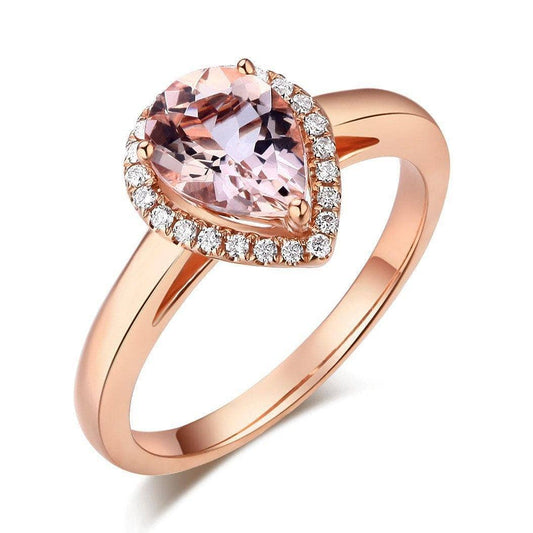 0.11 CT Natural Diamond 14K Rose Gold Peach Morganite Ring-Black Diamonds New York
