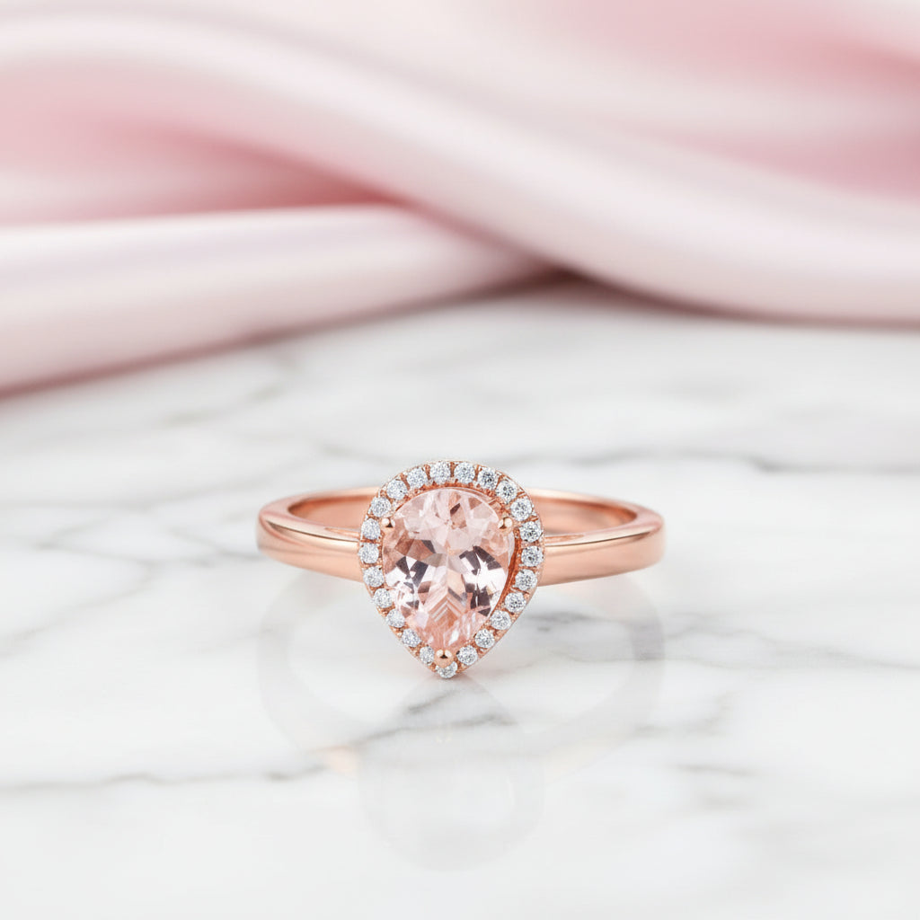 0.11 CT Diamond Option 14k Rose Gold Peach Morganite Ring-Black Diamonds New York