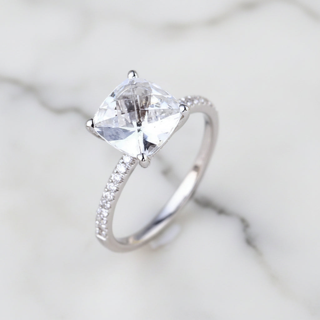 14k White Gold 2.5 ct Topaz Diamond Option Ring-Black Diamonds New York