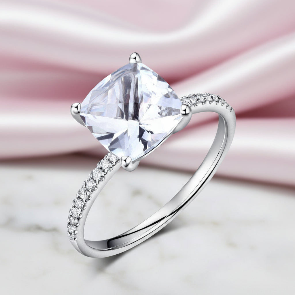 14k White Gold 2.5 ct Topaz Diamond Option Ring-Black Diamonds New York