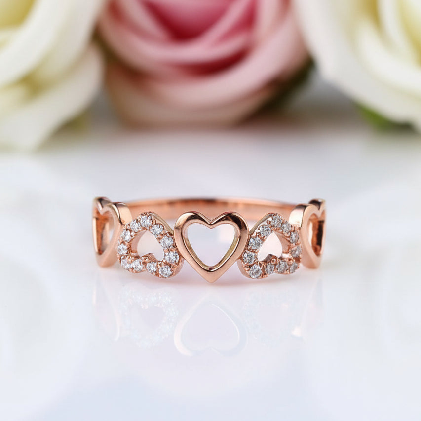 0.12ct Natural Diamond 14k Rose Gold Heart Ring-Black Diamonds New York