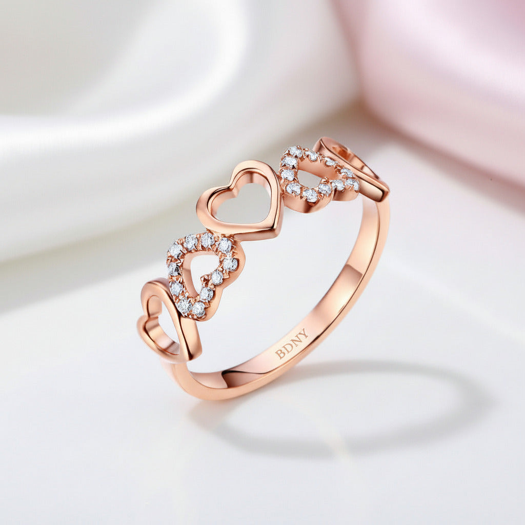 0.12ct Diamond Option 14k Rose Gold Heart Ring-Black Diamonds New York