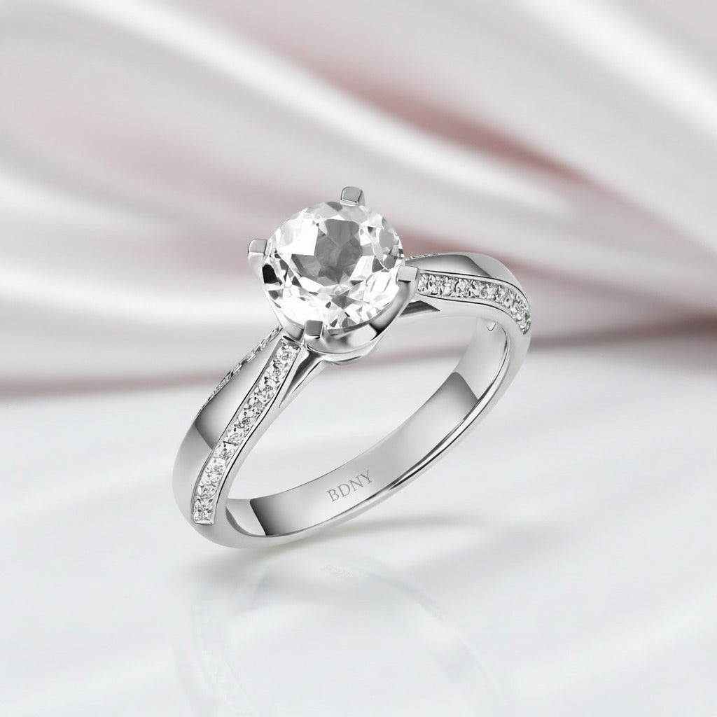 0.2ct Diamond Option 14k White Gold 1.2ct Topaz Ring-Black Diamonds New York