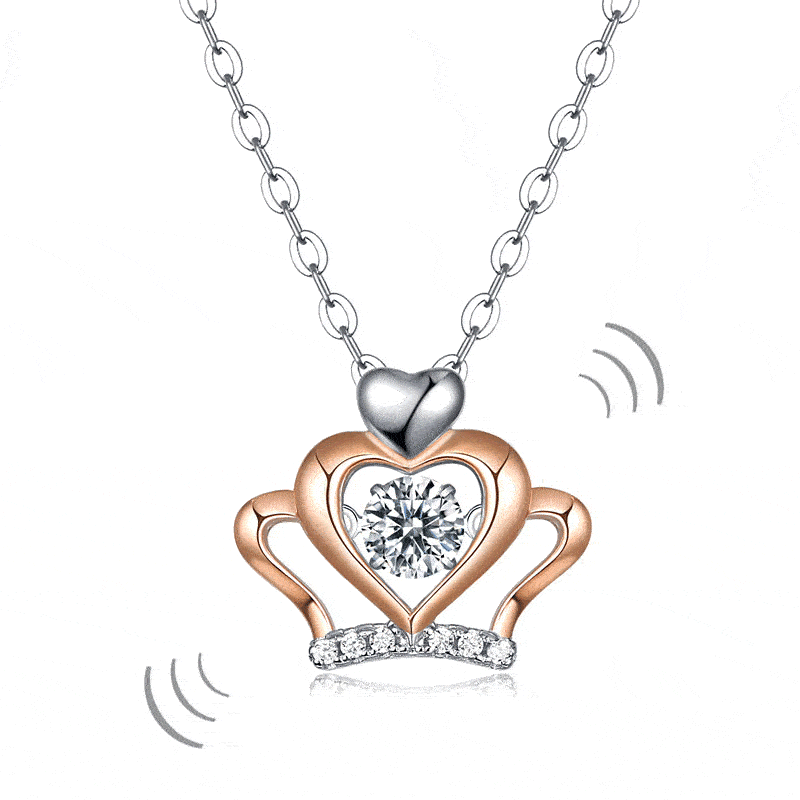 0.3 Carat Moissanite Diamond Dancing Stone Heart Crown Necklace - Black Diamonds New York