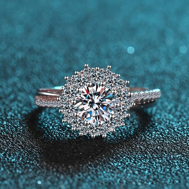 0.5-1CT Moissanite Flower Engagement Ring-Black Diamonds New York