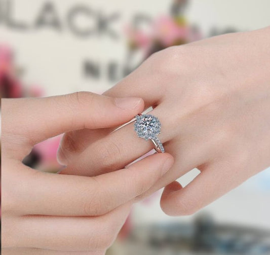 0.5-1CT Moissanite Flower Engagement Ring-Black Diamonds New York