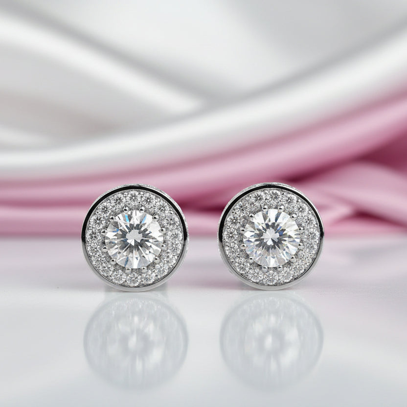 0.5 Ct Round Cut Diamond Halo Stud Earrings-Black Diamonds New York