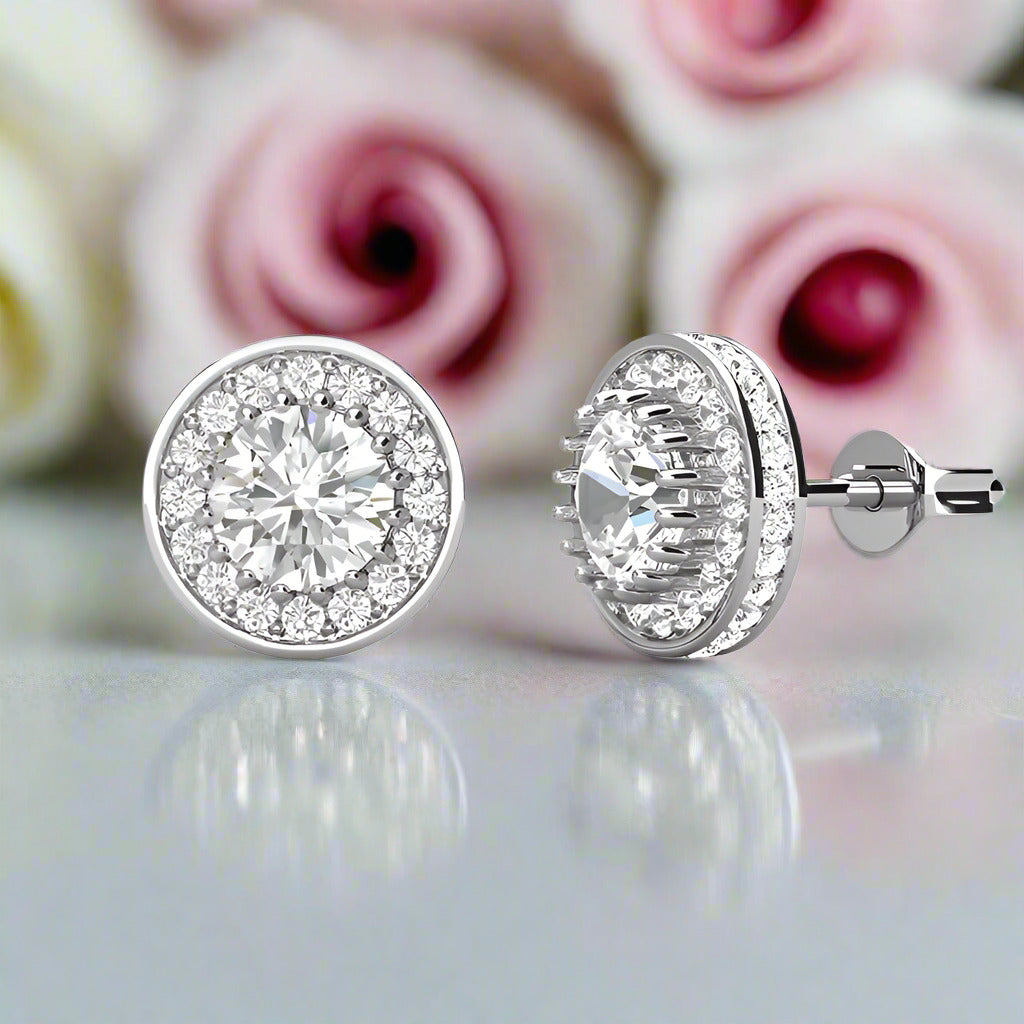 0.5 Ct Round Cut Diamond Halo Stud Earrings-Black Diamonds New York
