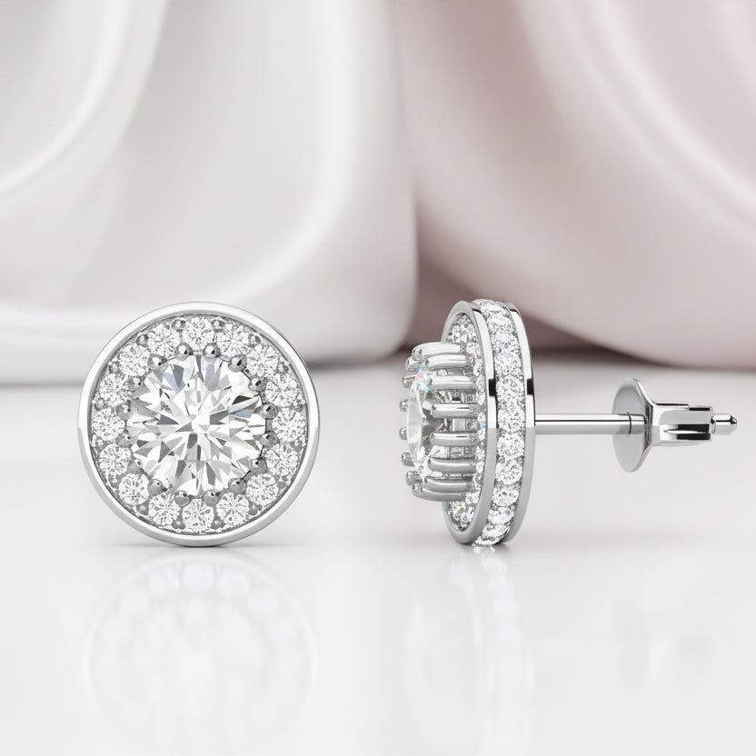 0.5 Ct Round Cut Diamond Halo Stud Earrings-Black Diamonds New York