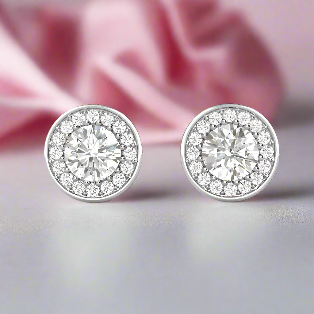 0.5 Ct Round Cut Diamond Halo Stud Earrings-Black Diamonds New York