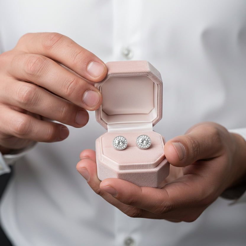 0.5 Ct Round Cut Diamond Halo Stud Earrings-Black Diamonds New York