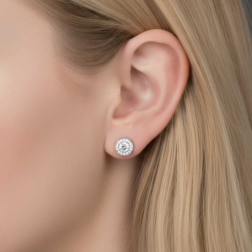 0.5 Ct Round Cut Diamond Halo Stud Earrings-Black Diamonds New York