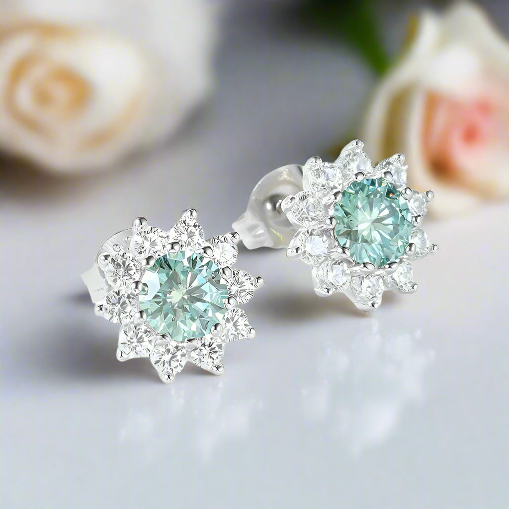 0.5 Ct Blue-Green Diamond Sunflower Stud Earrings-Black Diamonds New York