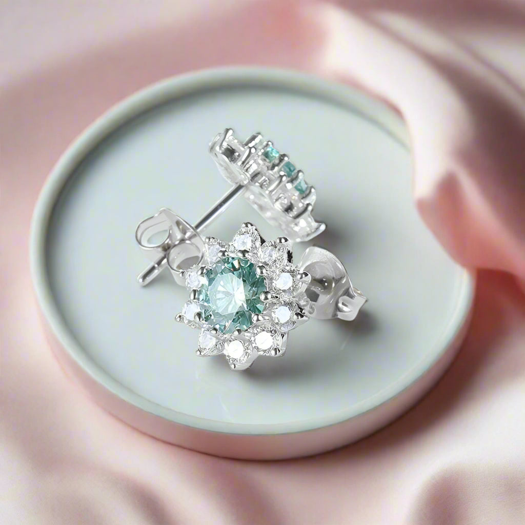 0.5 Ct Blue-Green Diamond Sunflower Stud Earrings-Black Diamonds New York