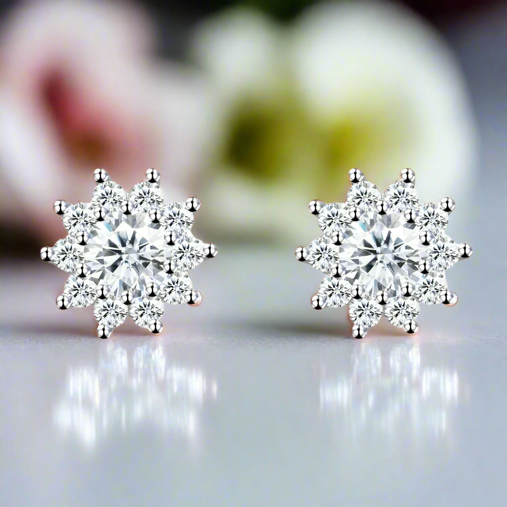 0.5 Ct Blue-Green Diamond Sunflower Stud Earrings-Black Diamonds New York