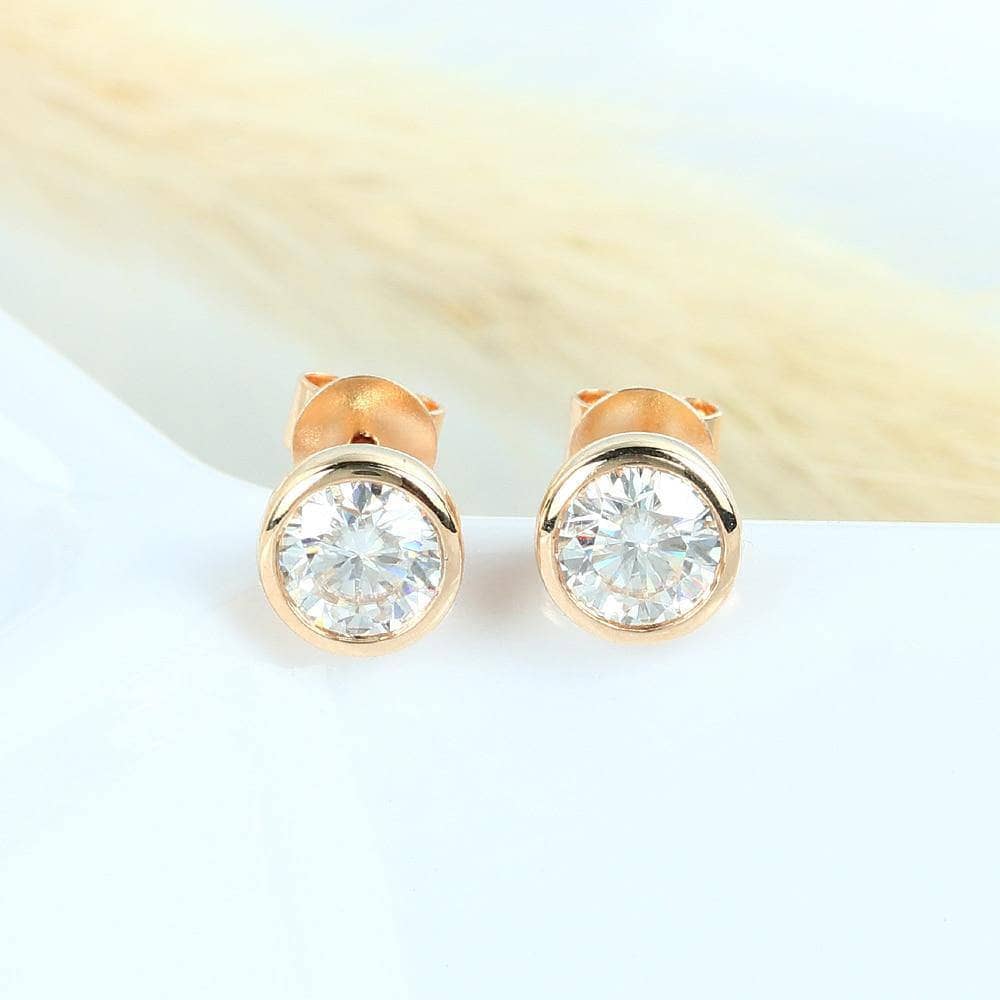 0.5ct Each 5MM D Color Moissanite Bezel Stud Earrings-Black Diamonds New York