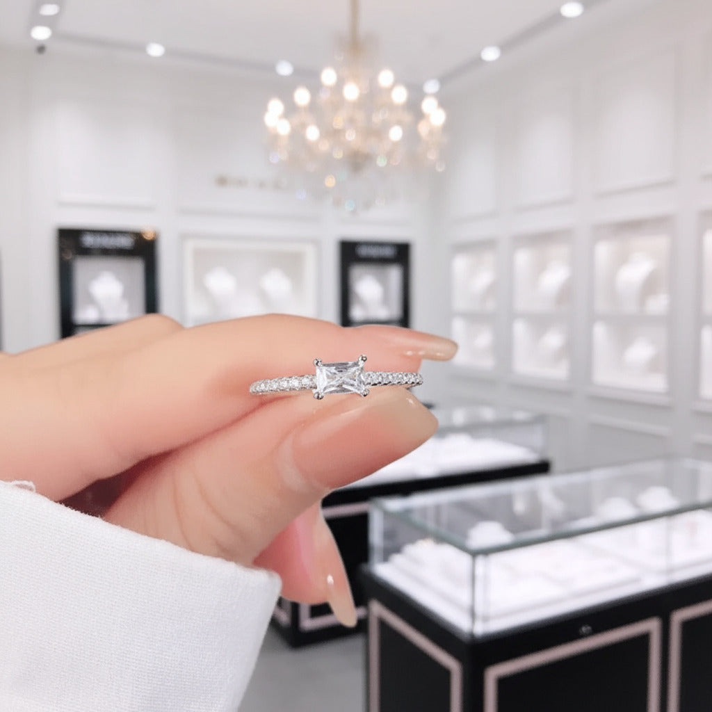 0.5ct Emerald Cut Diamond Simple Thin Circle Ring-Black Diamonds New York