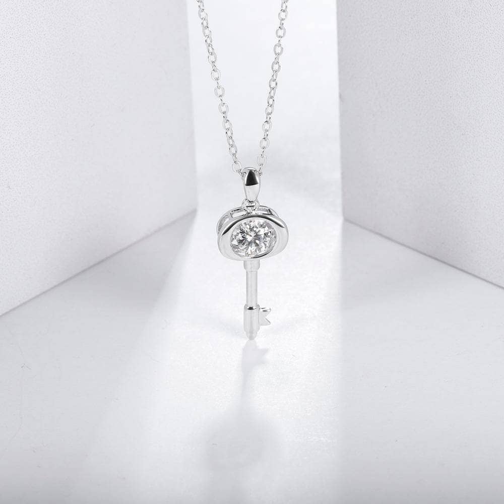 0.5Ct Key Pendant Necklace with Twinkle D Color Moissanite Diamond Stone-Black Diamonds New York