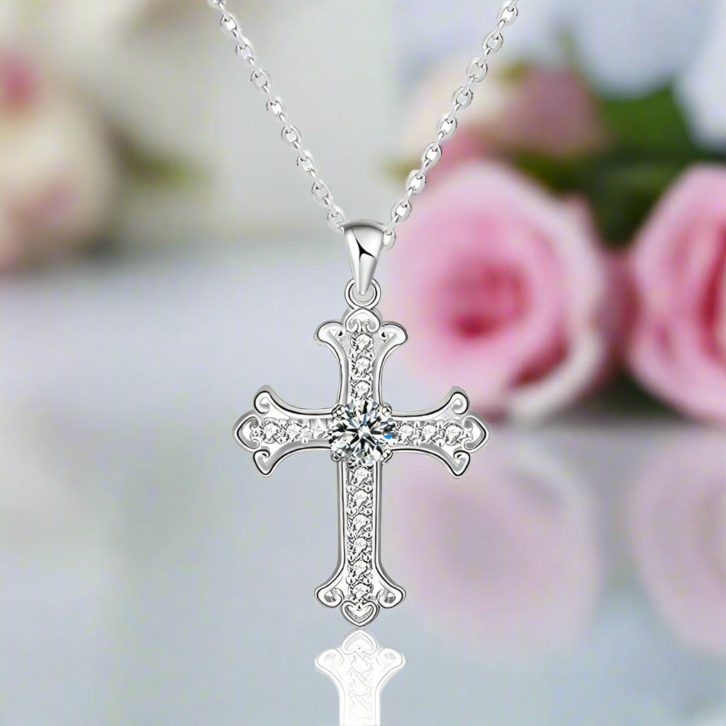 0.5ct Round Cut Diamond Cross Necklace-Black Diamonds New York