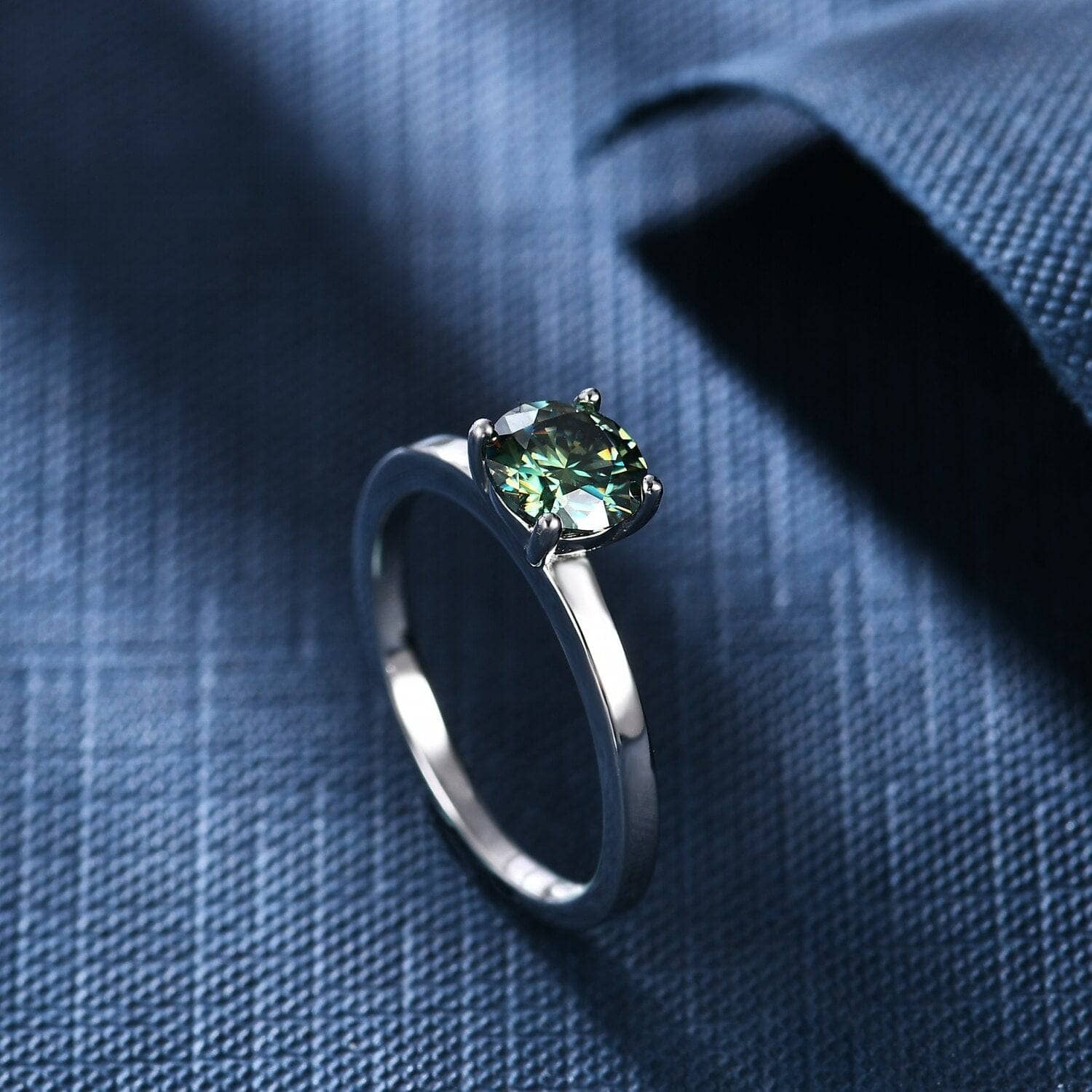 0.5ct Round Cut Green Moissanite Ring - Black Diamonds New York
