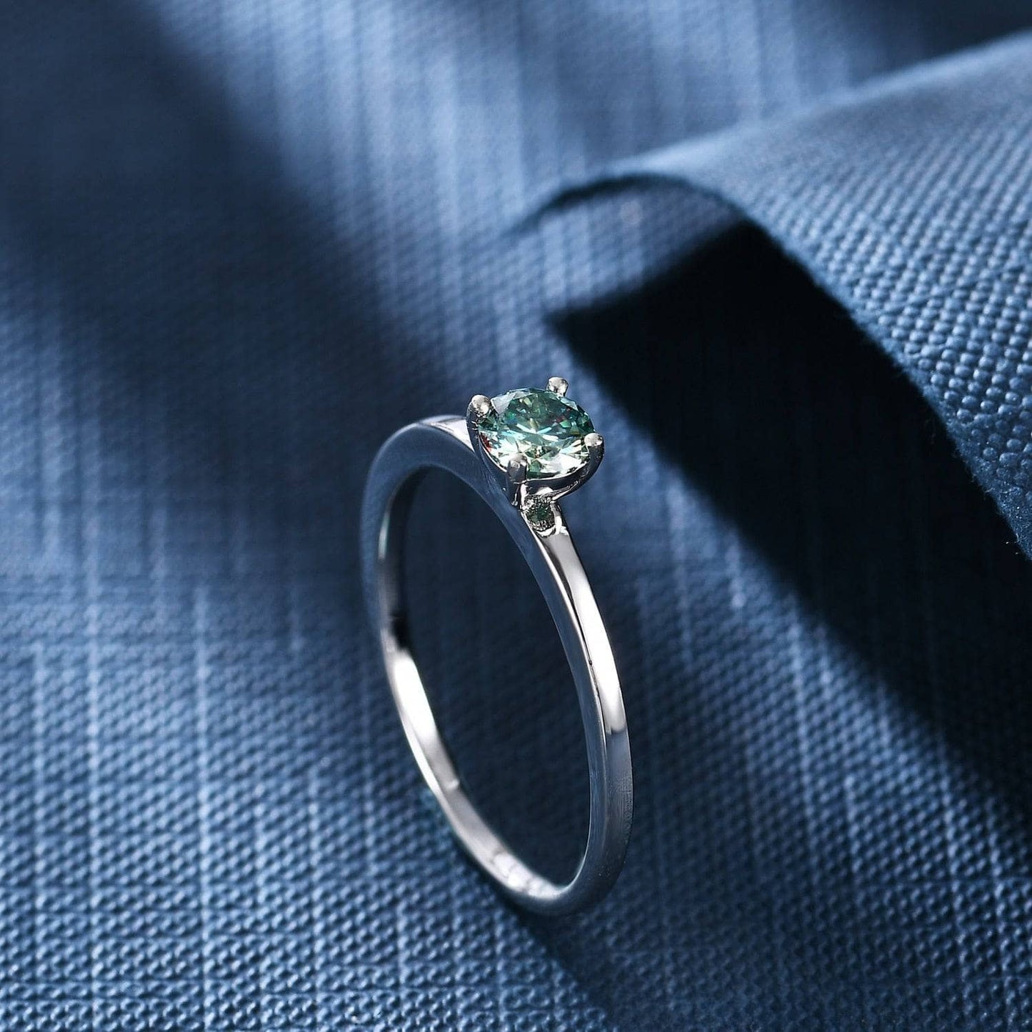 0.5ct Round Cut Green Moissanite Ring-Black Diamonds New York