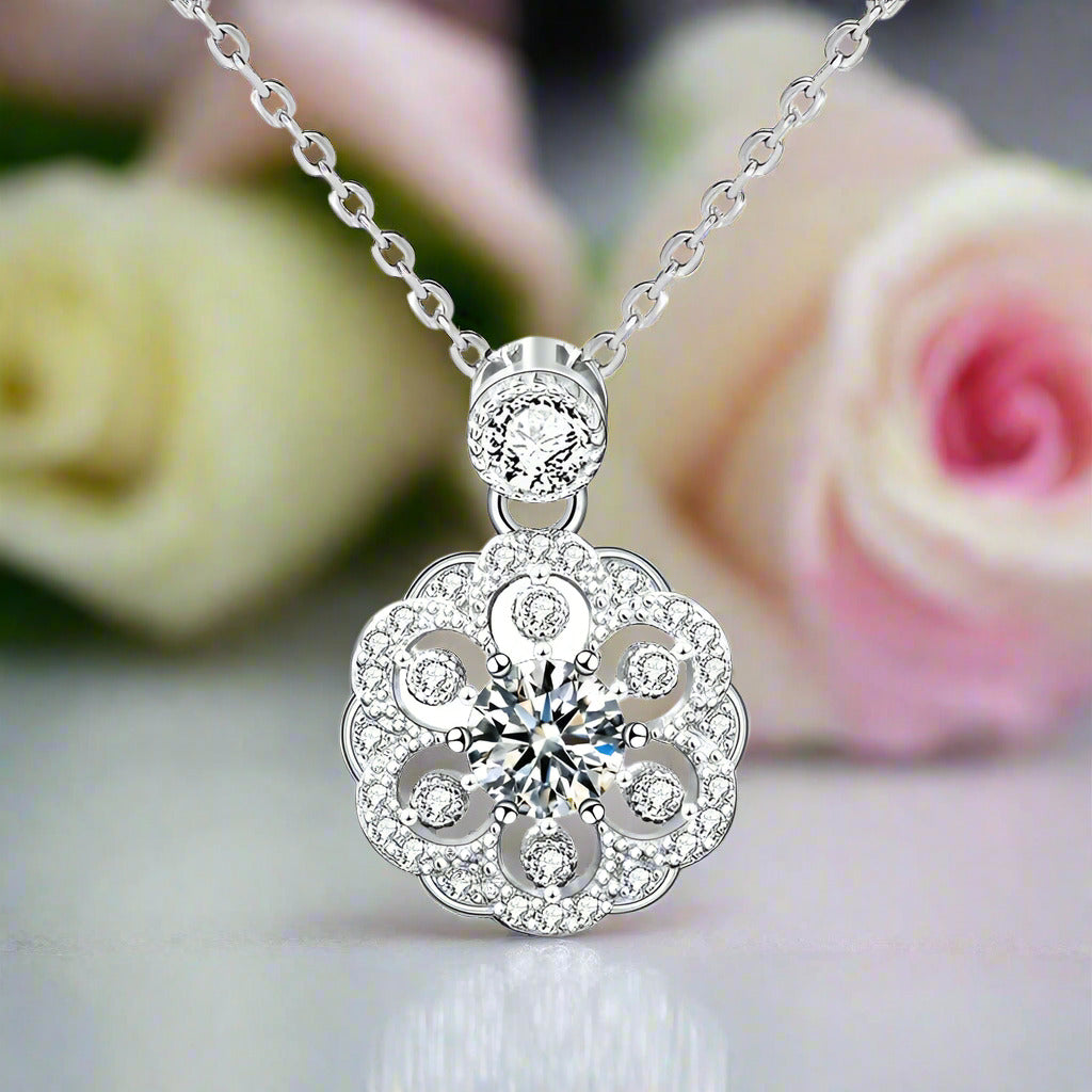 0.5ct Round Cut Diamond Flower Pendant Necklace-Black Diamonds New York