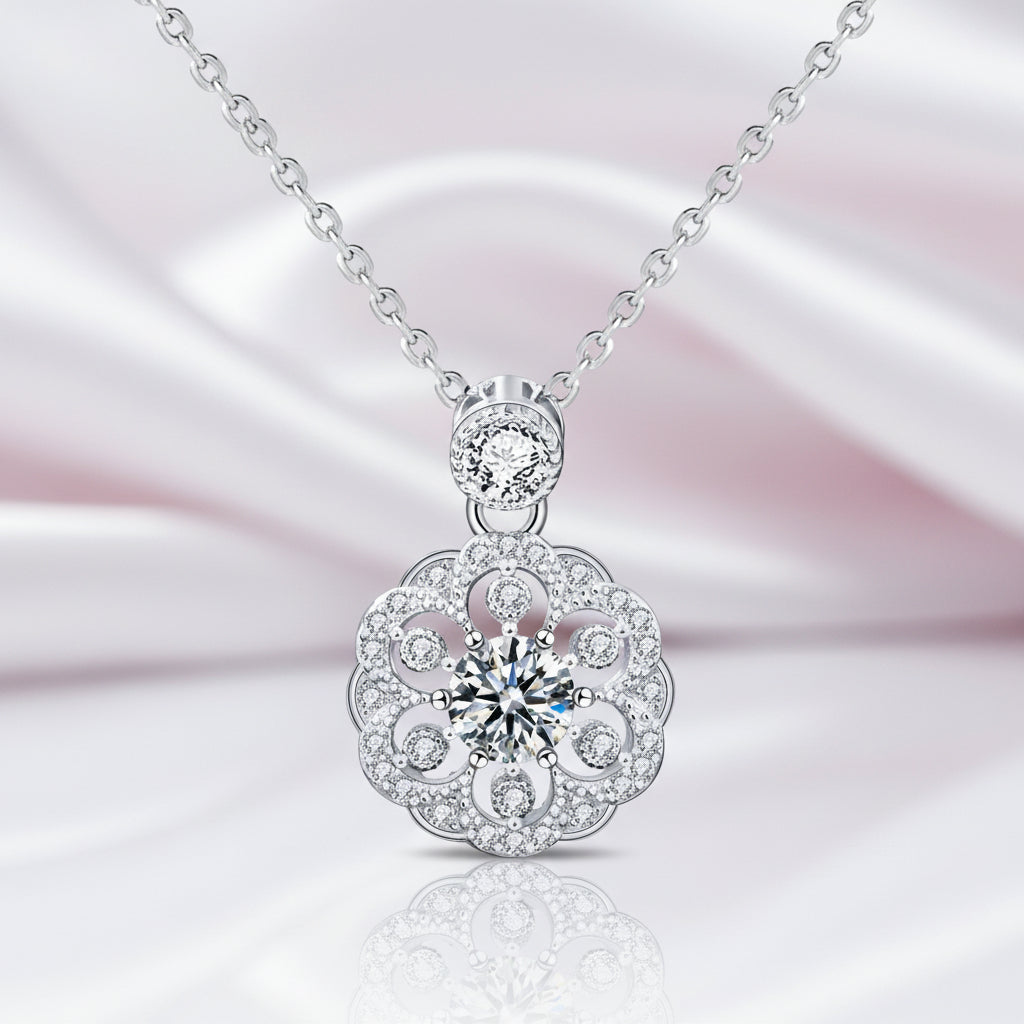 0.5ct Round Cut Diamond Option Flower Pendant Necklace-Black Diamonds New York