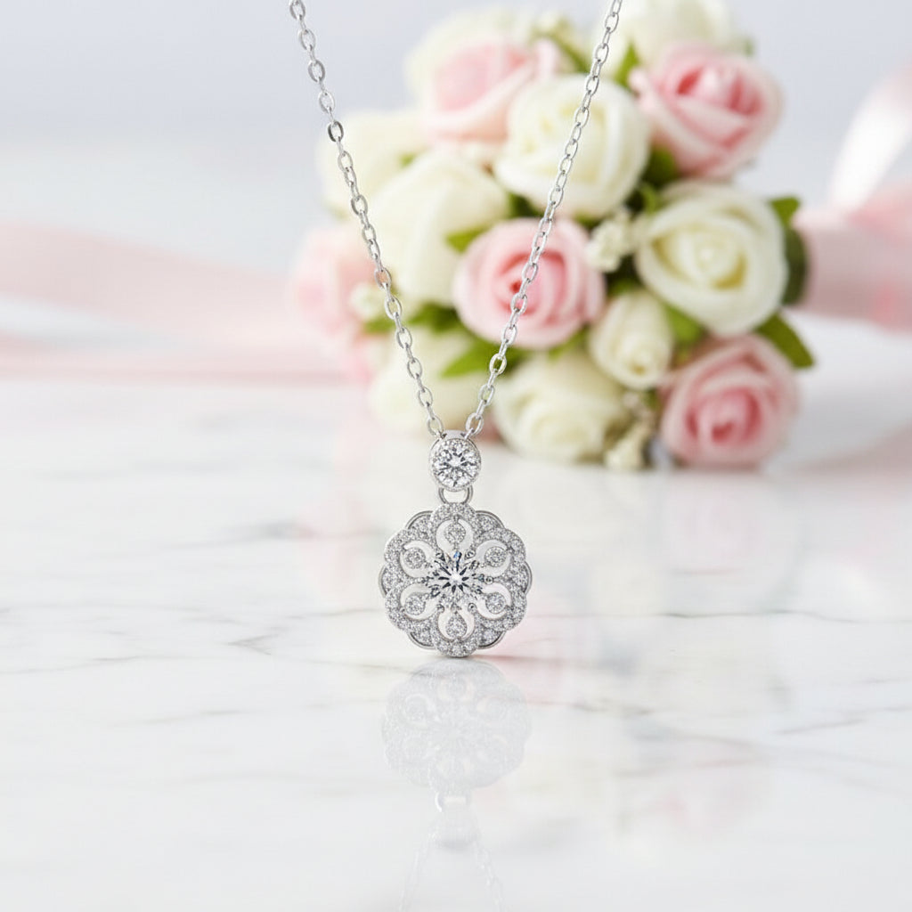 0.5ct Round Cut Diamond Option Flower Pendant Necklace-Black Diamonds New York
