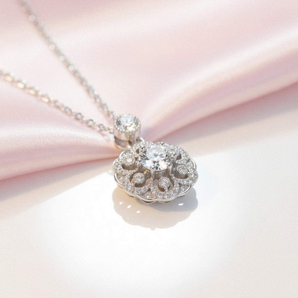 0.5ct Round Cut Diamond Option Flower Pendant Necklace-Black Diamonds New York