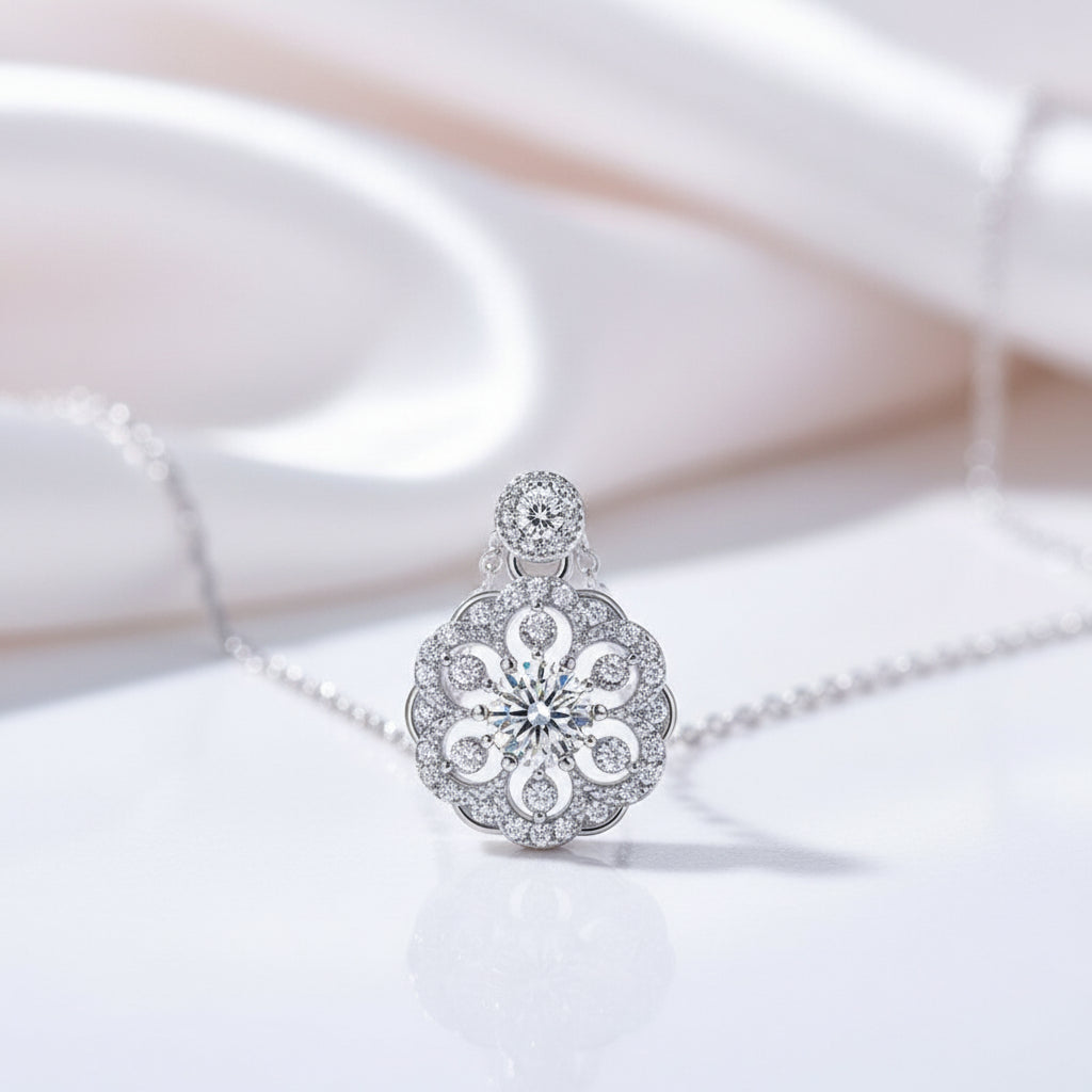 0.5ct Round Cut Diamond Option Flower Pendant Necklace-Black Diamonds New York