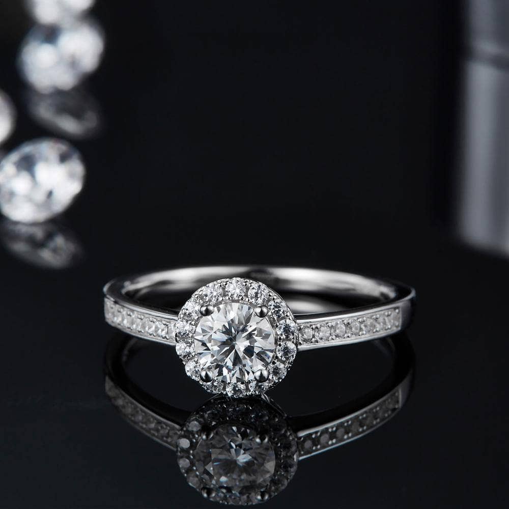 0.5Ct VVS1 Moissanite Diamond Halo Engagement Ring-Black Diamonds New York