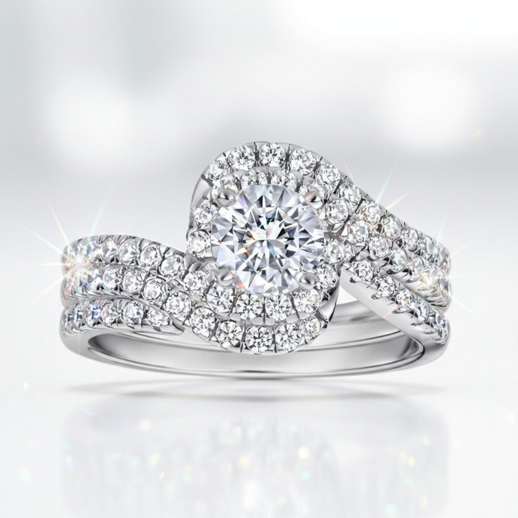 0.6 ct Round Cut Diamond Option White Gold Twist Ring Set-Black Diamonds New York